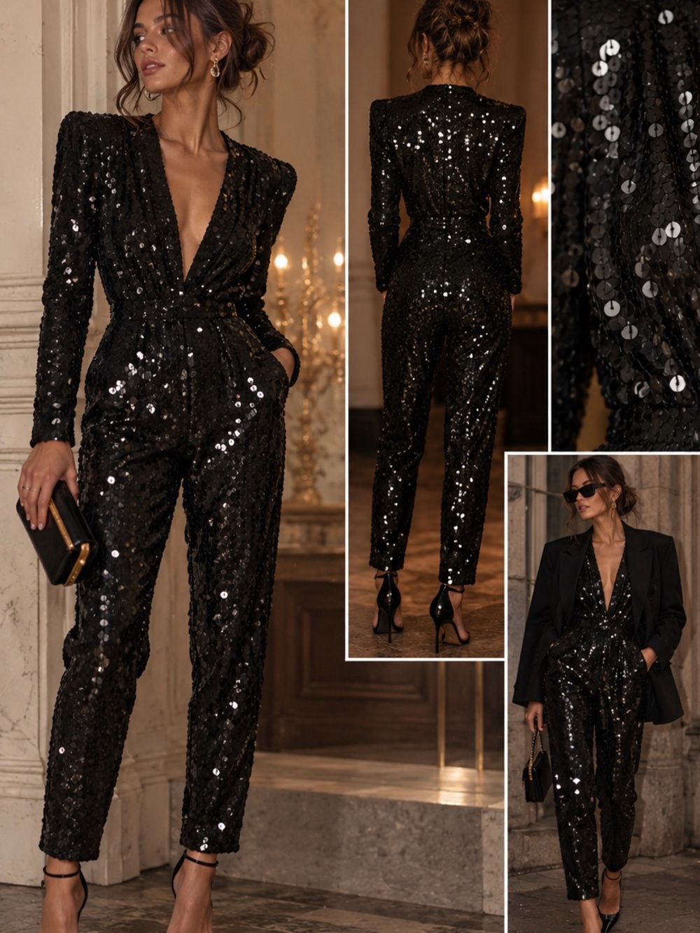 Vintage Outfit NYC Black Sequin Jumpsuit